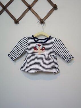 Three Sisters Navy & White Striped Long-Sleeve Dress with Turkey Applique